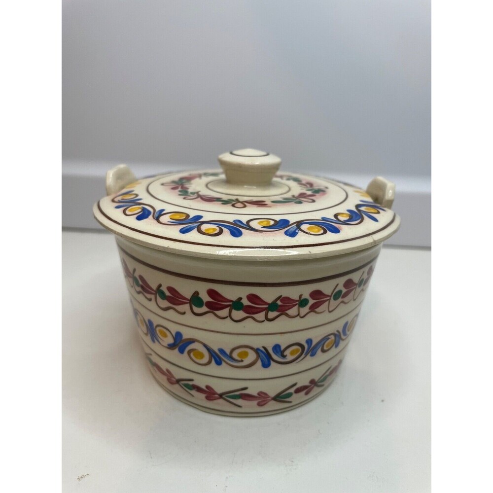 ANTIAUE Jar w/ Lid AUSTRIAN CERAMIC WECHSLER TIROL SIGNED FLORAL